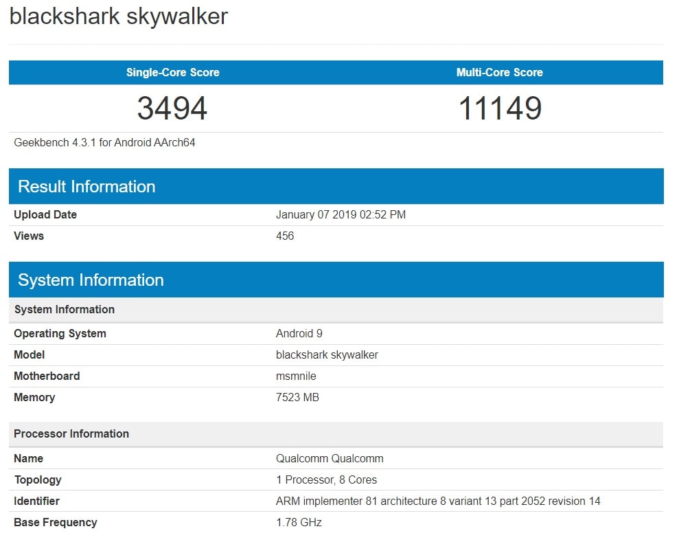 Xiaomi Black Shark Skywalker surge en benchmark con un SD 855 a bordo.