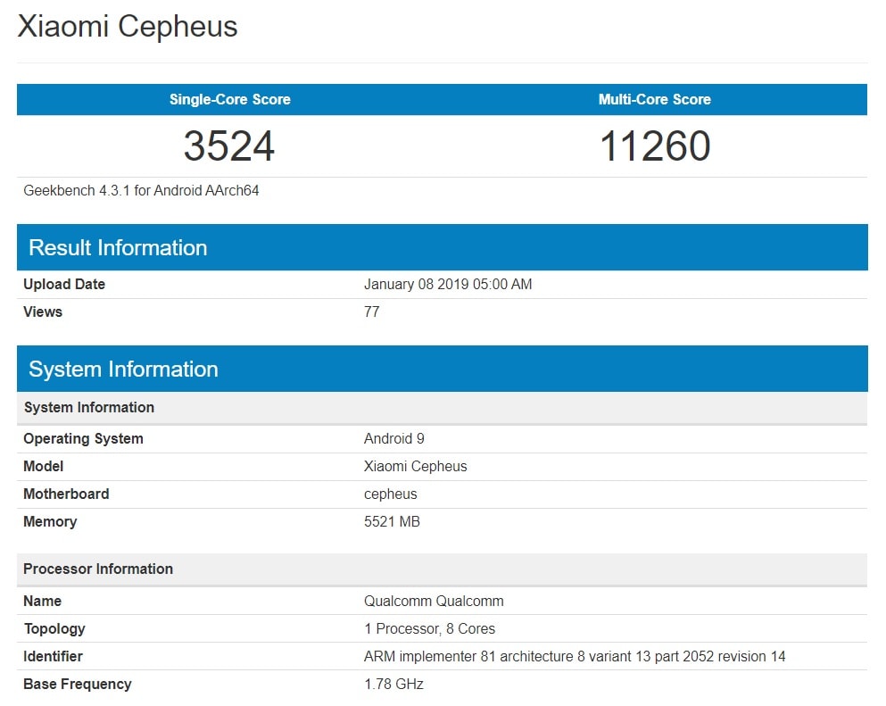 El Xiaomi Cepheus aparece con un Snapdragon 855 y se trataría del Xiaomi Mi 9.