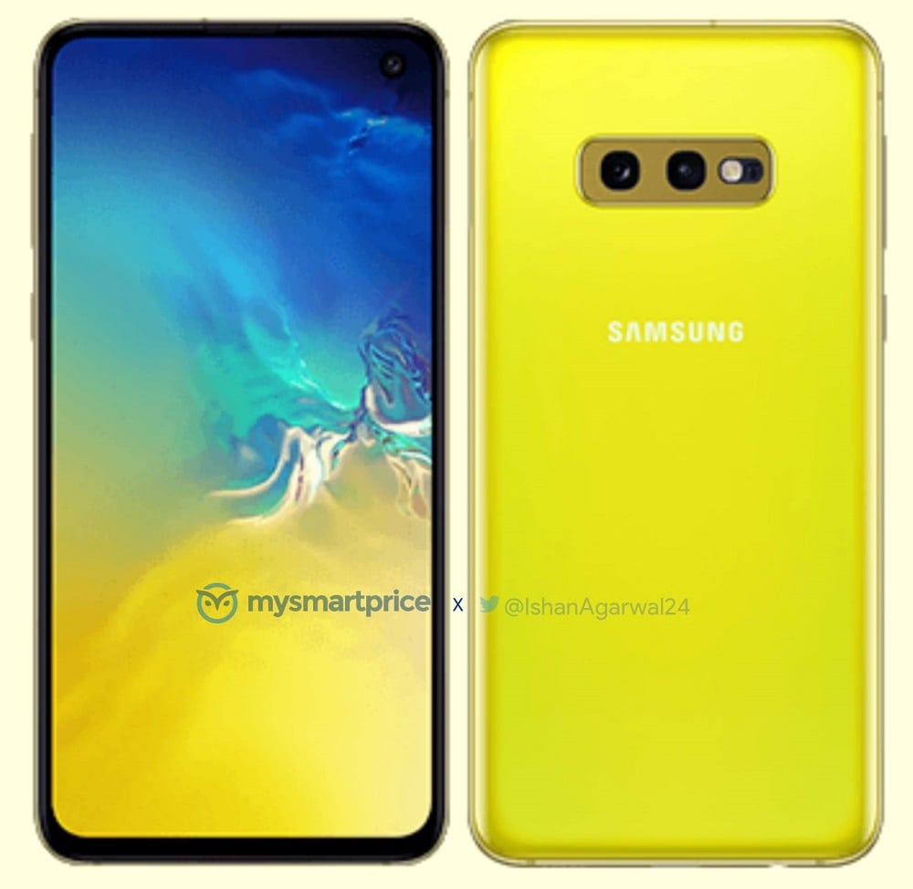 Samsung Galaxy S10e se filtra en color Canary Yellow mostrándo se de frente y de espaldas.