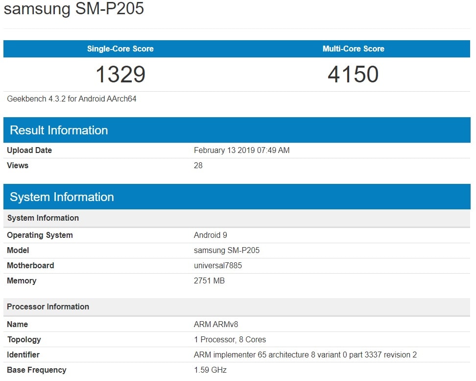 Samsung Galaxy Tab A (2019) surge en un benchmark con un chip Exynos 7885.