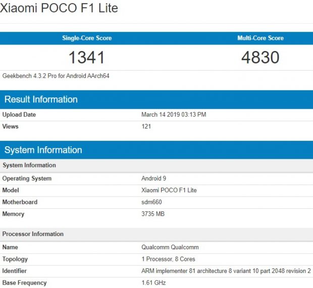 Poco F1 Lite aparece en GeekBench