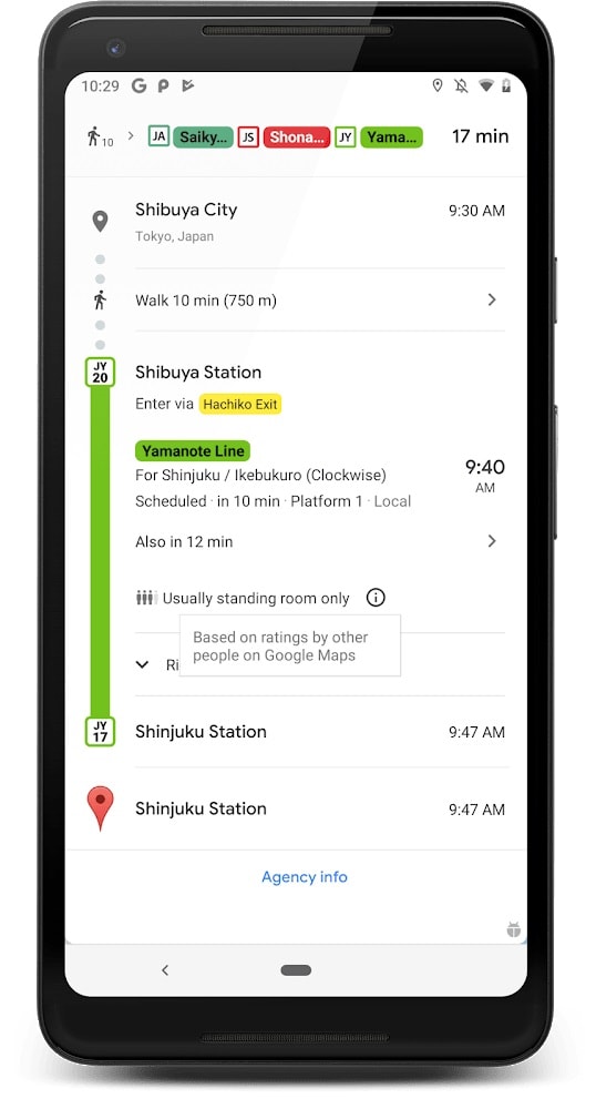 Google Maps anticipa qué tan lleno va el transporte público que vamos a tomar.