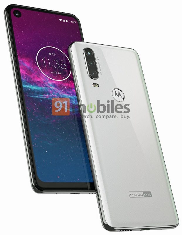 Diseño completo del Motorola One Action color blanco.