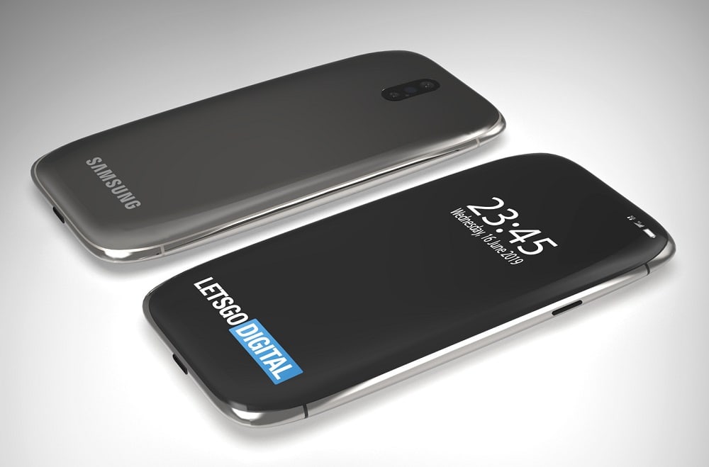 Render conceptual del Samsung con cuatro bordes curvados y cámara intra-display.