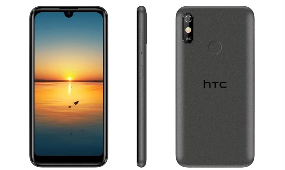 Render filtrado del diseño del HTC Wildfire E1 con muesca frontal.