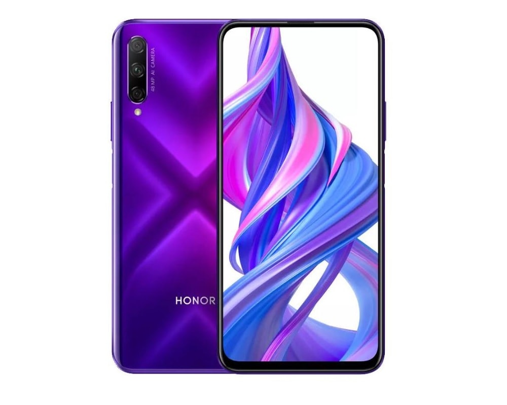 Render frontal y dorsal del Huawei Honor 9X Pro color violeta.