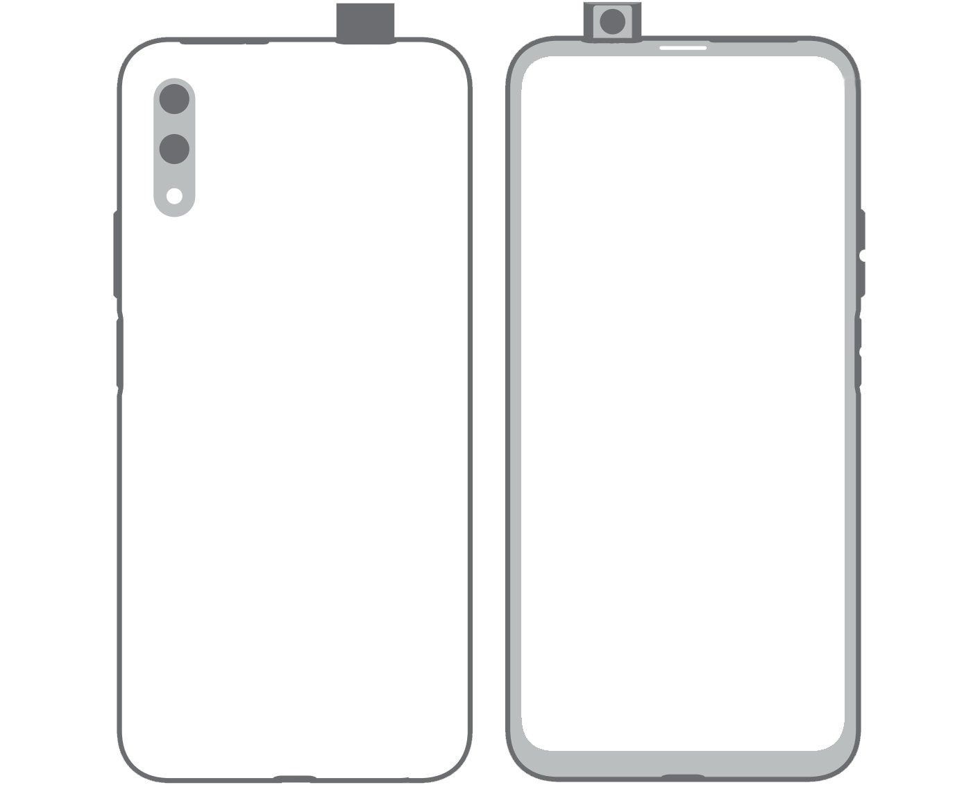 Render filtrado del diseño frontal y dorsal del Huawei Honor 9X.