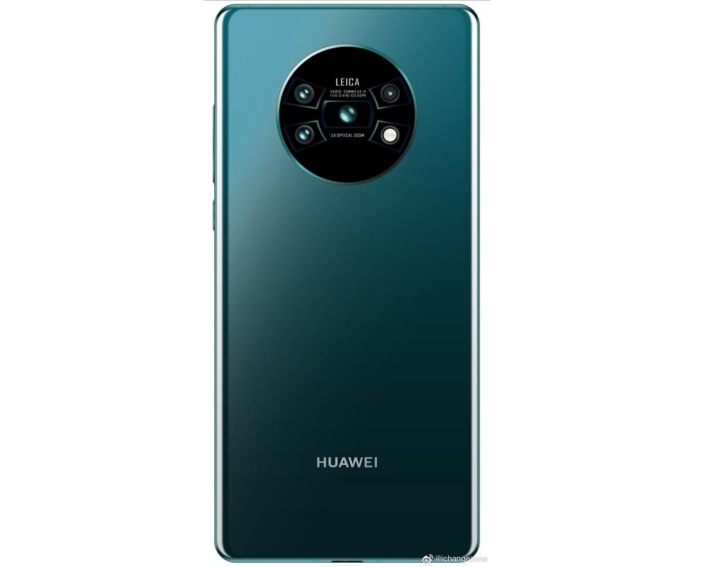 Render filtrado del Huawei Mate 30 Pro con una cámara dorsal cuádruple y redonda.