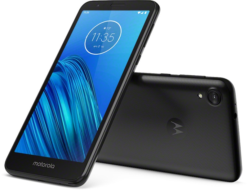 Diseño frontal y dorsal del Motorola Moto E6 color Starry Night.
