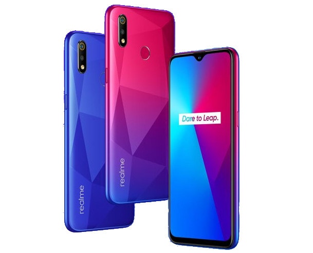 Render oficial del OPPO Realme 3i mostrando su diseño frontal y dorsal.