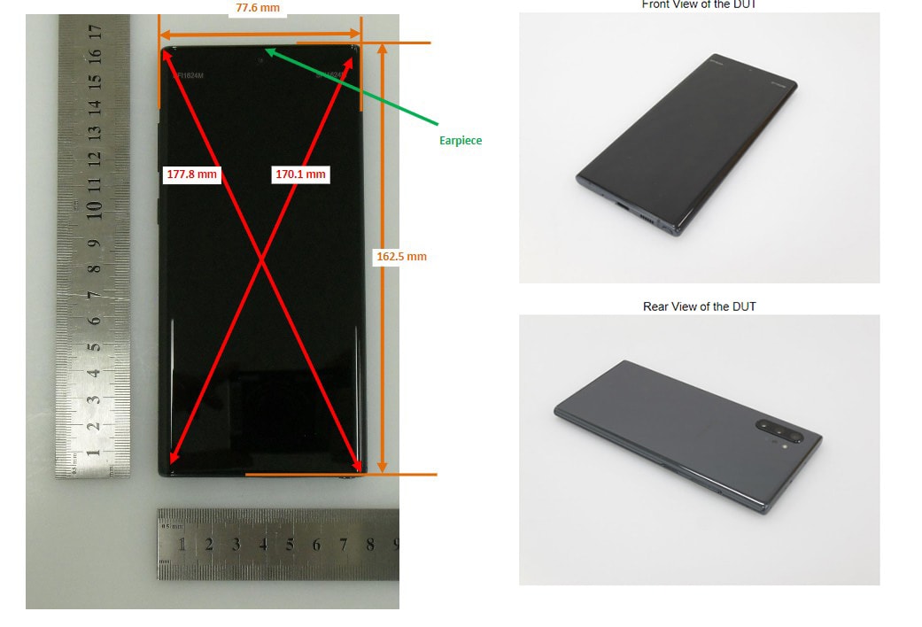 Fotos publicadas por la FCC del Samsung Galaxy Note 10+.