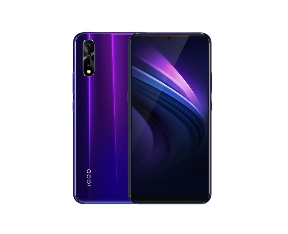 Render frontal y dorsal del Vivo IQOO Neo color Electro Violet.