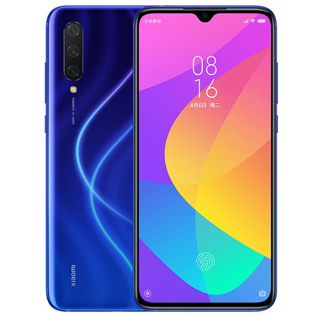 Render frontal y dorsal del Xiaomi Mi CC9 color Blue Planet.