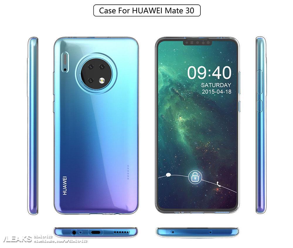 Render conceptual del Huawei Mate 30 con cámara posterior redonda.