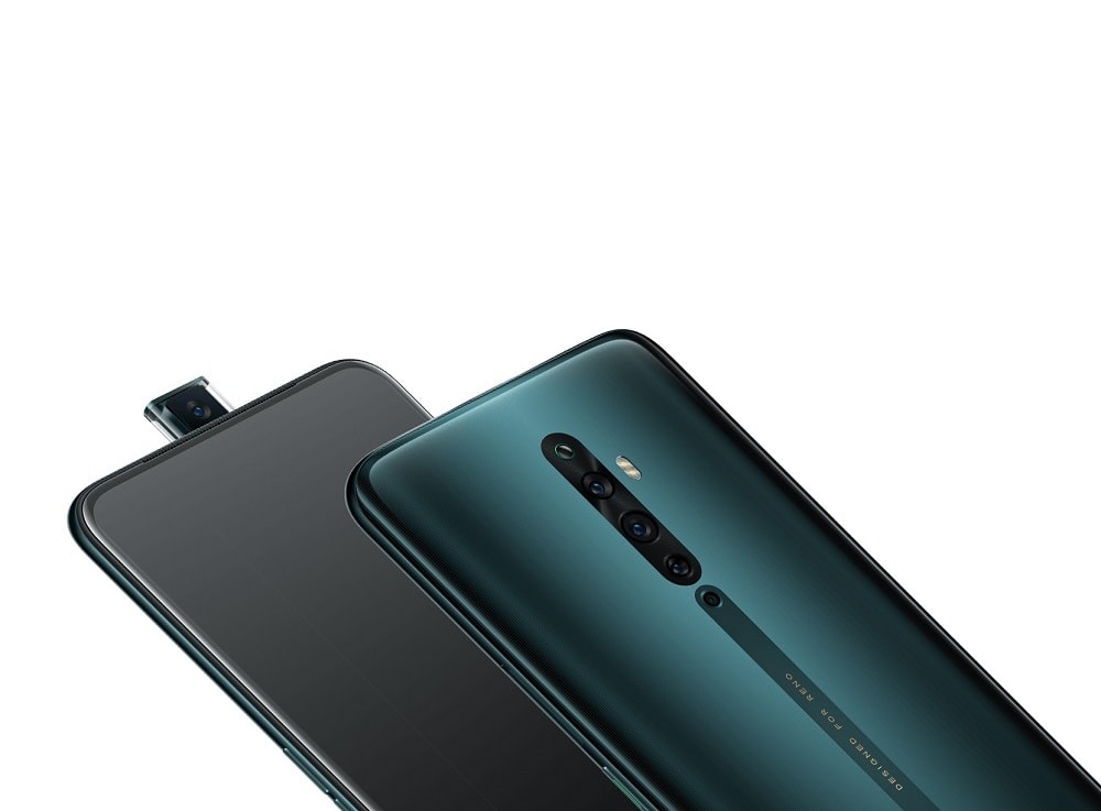 Frente y dorso del OPPO Reno 2F color "Ocean Green".