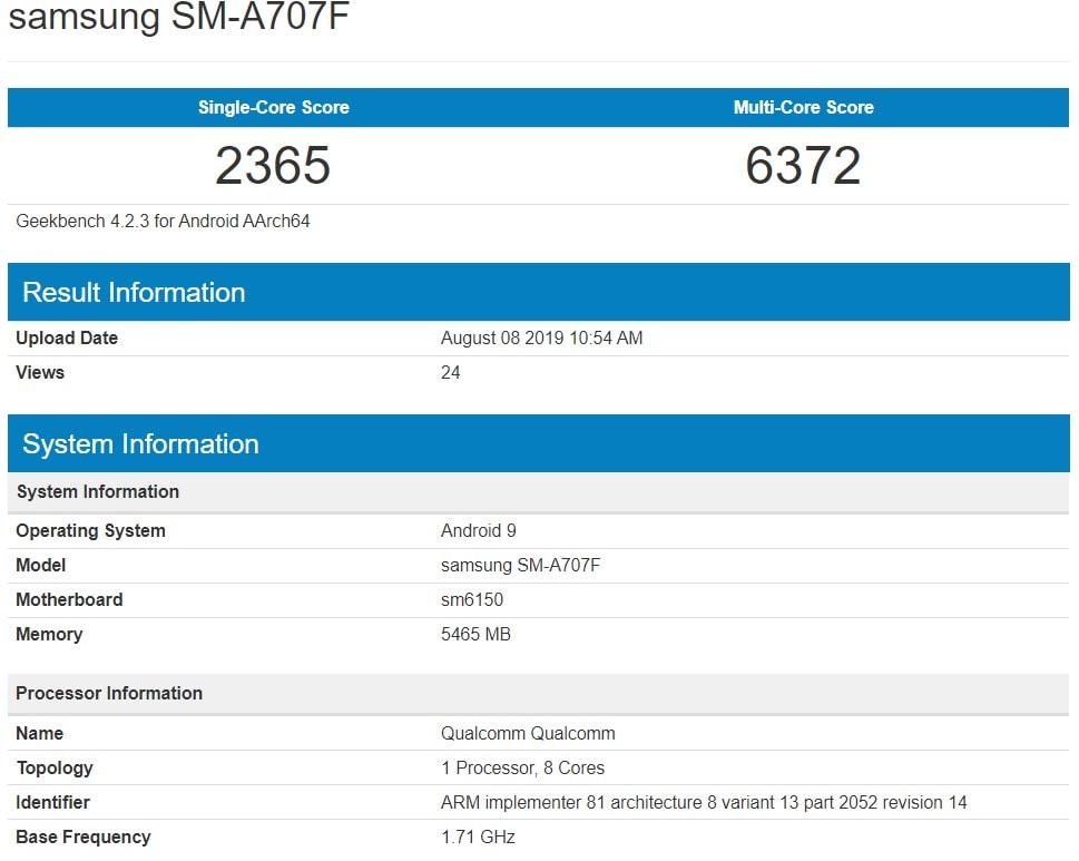 El Samsung Galaxy A70s pasa por Geekbench y revela detalles de hardware.