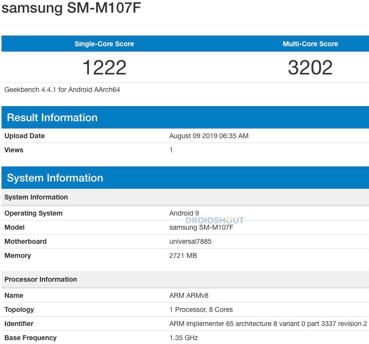 El Samsung Galaxy M10s aparece en Geekbench con un Exynos 7885.