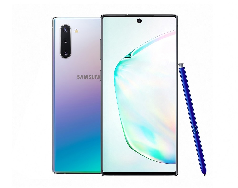 Imagen oficial del Samsung Galaxy Note 10 color Auraglow iridiscente.