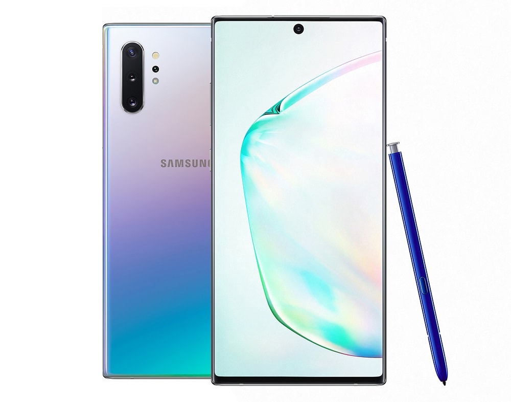 Imagen oficial del Samsung Galaxy Note 10+ color Auraglow iridiscente.
