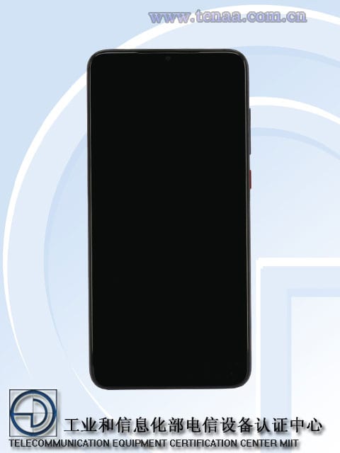 Imagen oficial de TENAA del frente del Xiaomi Mi 9S con conectividad 5G.