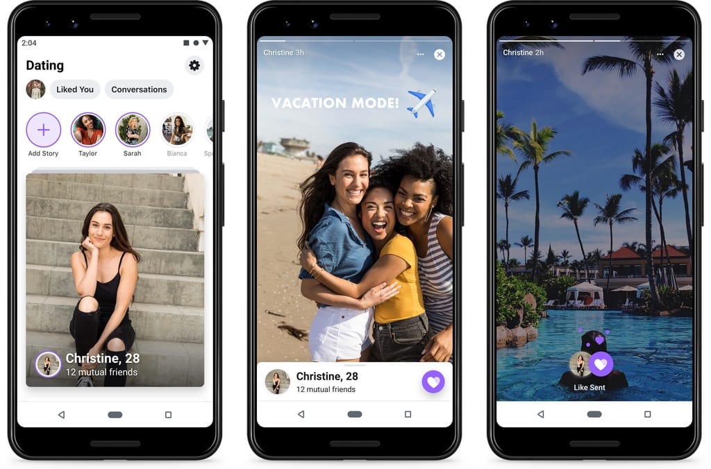 Capturas de pantalla de historias y perfiles de Facebook Dating.