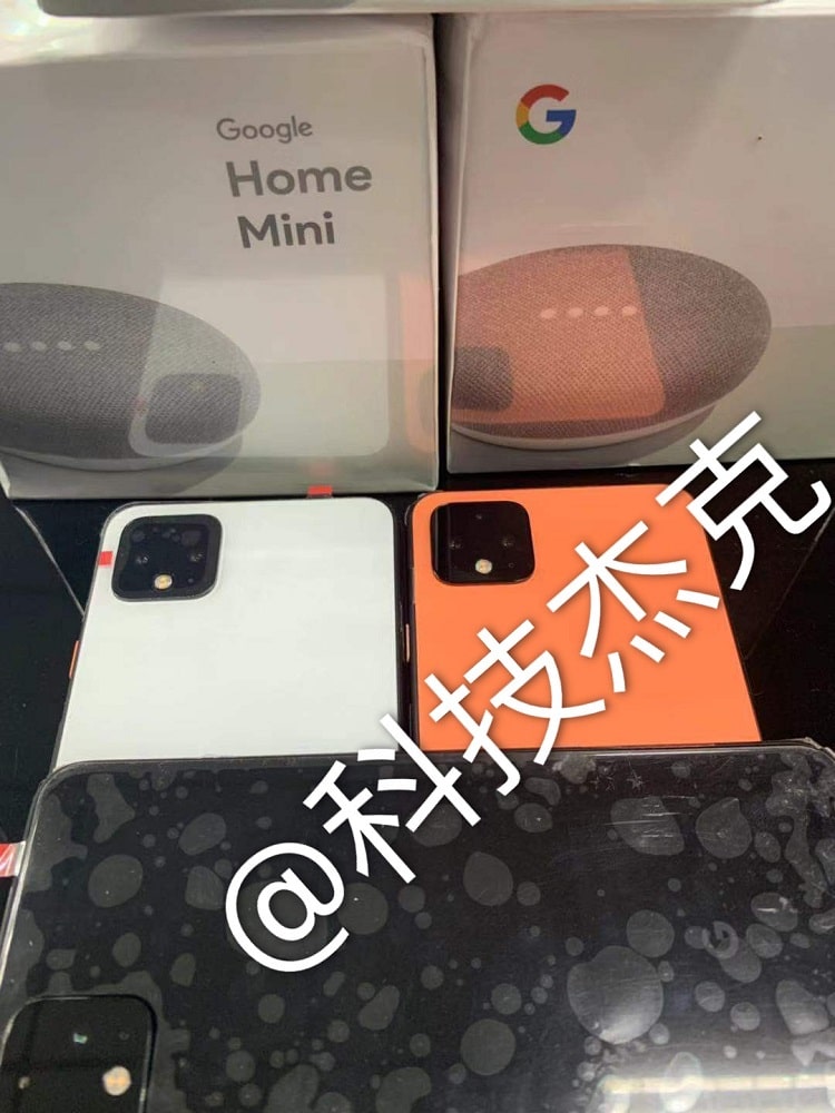 Fotografía filtrada del Google Pixel 4 en colores blanco, negro y coral.