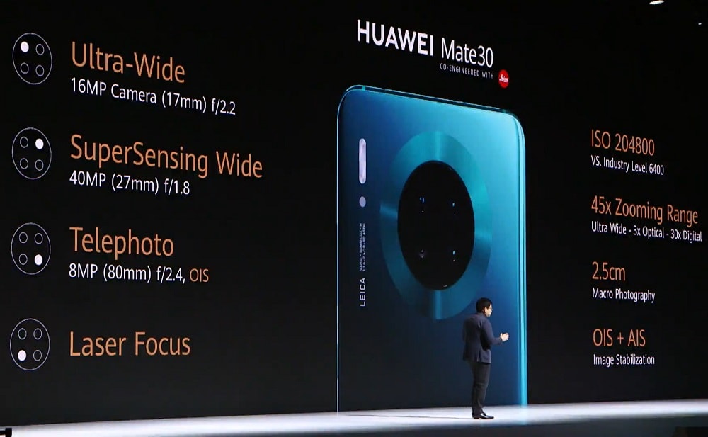 Características de la cámara posterior triple del Huawei Mate 30.
