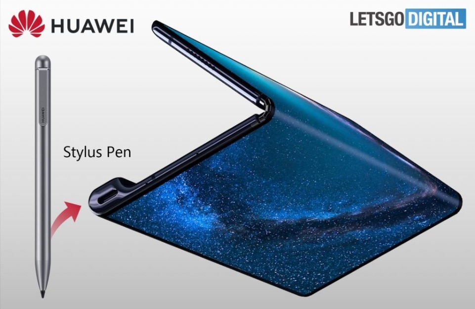 Render conceptual del Huawei Mate X 2 con soporte para lápiz inteligente.