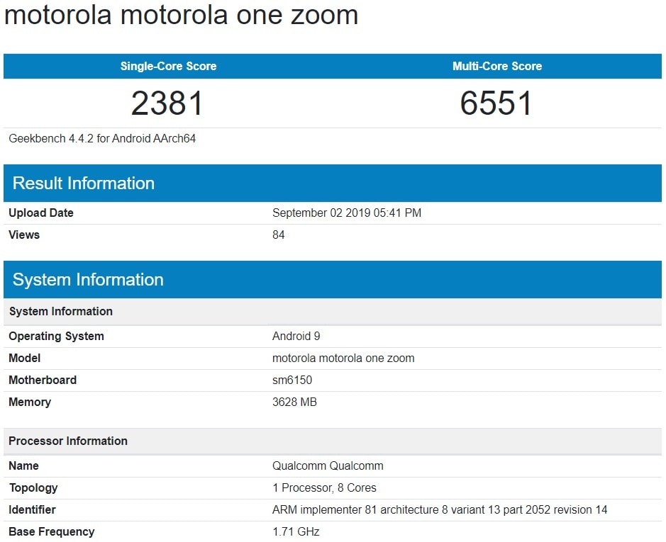 Resultados en Geekbench del Motorola One Zoom.