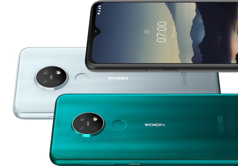 Render oficial del Nokia 7.2 en colores Cian Green y Ice.
