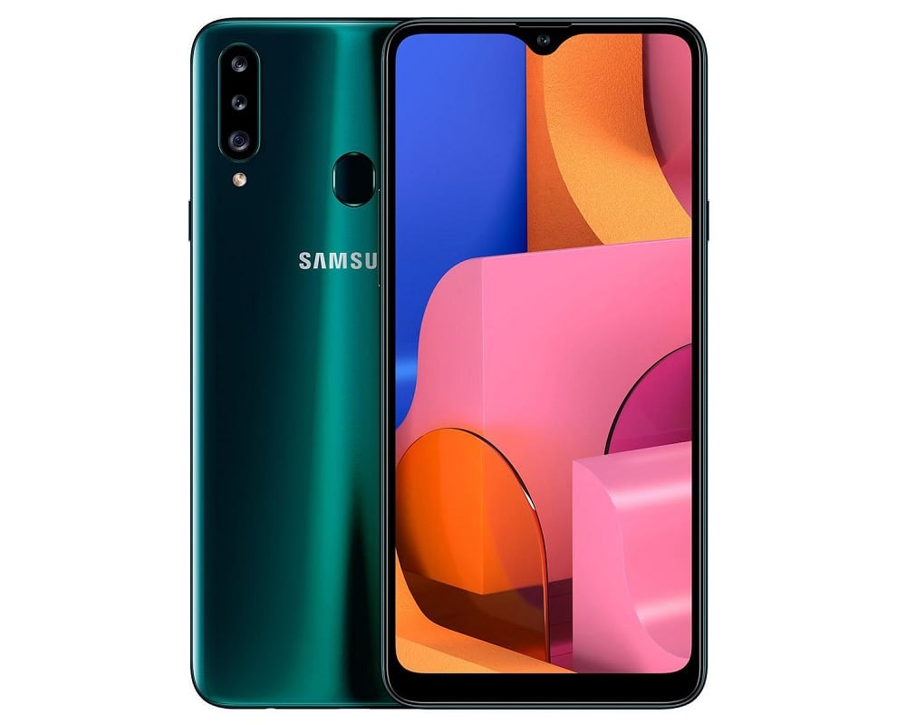 Frente y dorso del Samsung Galaxy A20s color verde.