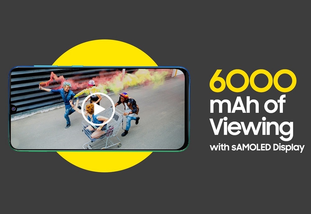 Teaser del Samsung Galaxy M30s anticipando su batería de 6000mAh.