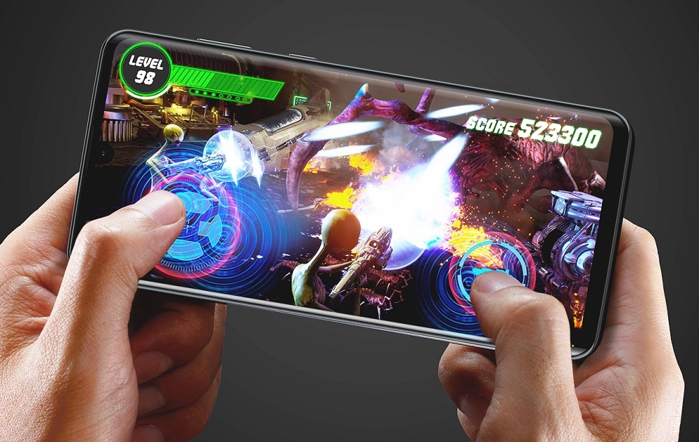 Render apaisado del Sharp AQUOS zero2 con pantalla OLED curvada.