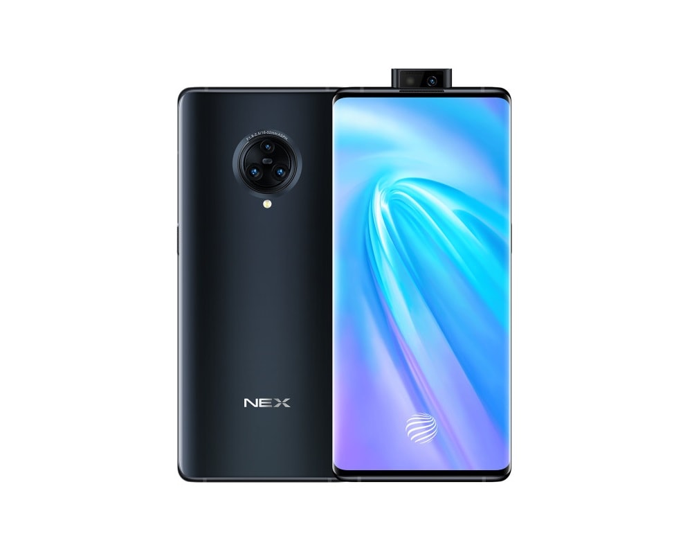 Diseño frontal y dorsal del Vivo NEX 3 con su cámara de selfies desplegada.