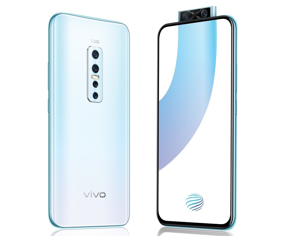 Render frontal y dorsal del Vivo V17 Pro color Glacier Ice.