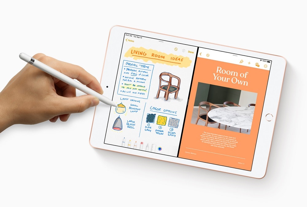 iPad de séptima generación interactuando con su Apple Pencil y iPadOS.