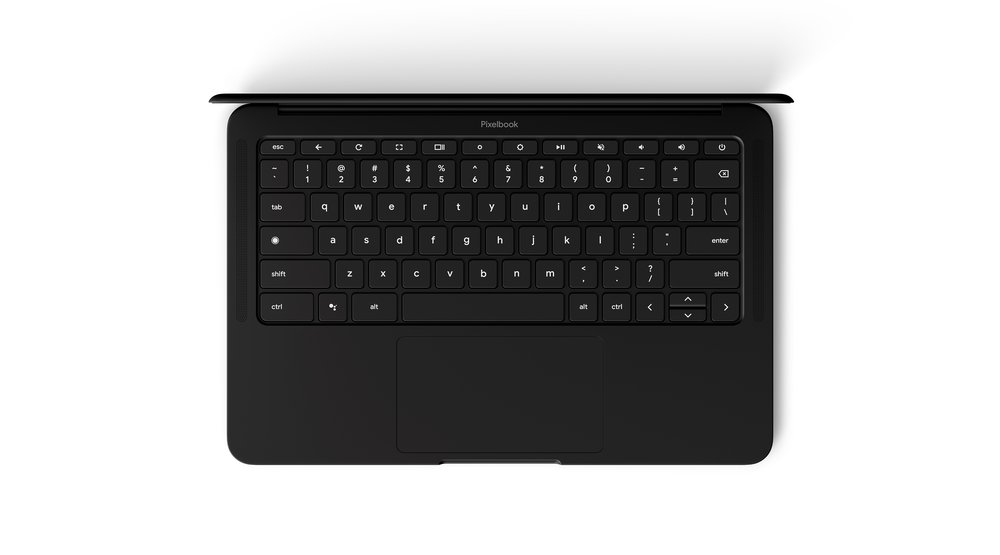 Render cenital de la Google Pixelbook Go color Just Black.