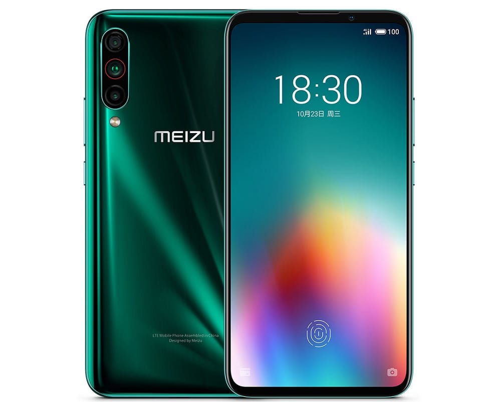 Diseño frontal y dorsal del Meizu 16T color verde.