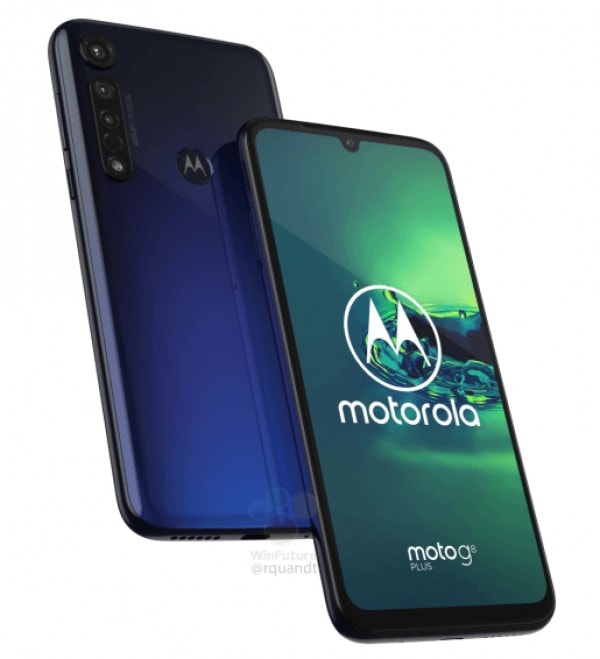 Render frontal y dorsal del Motorola Moto G8 Plus.