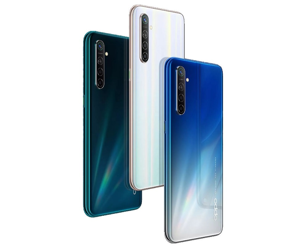 Diseño posterior del OPPO K5 en sus tres colores de partida.