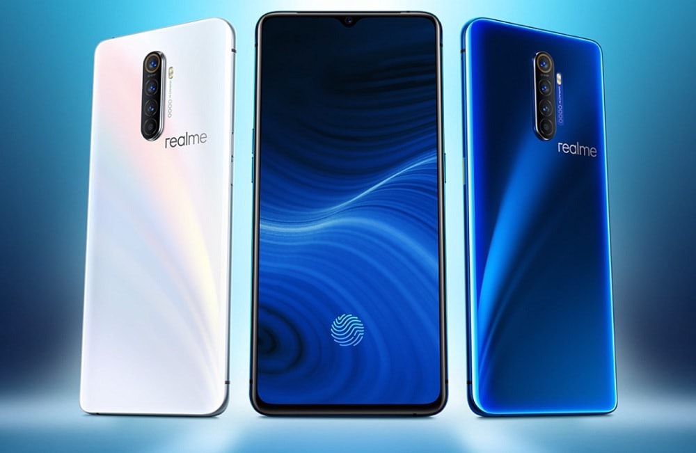 Diseño frontal y dorsal del OPPO Realme X2 Pro colores Pearl White y Pearl Blue.