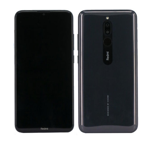 Render frontal y dorsal del Xiaomi Redmi 8 color negro.