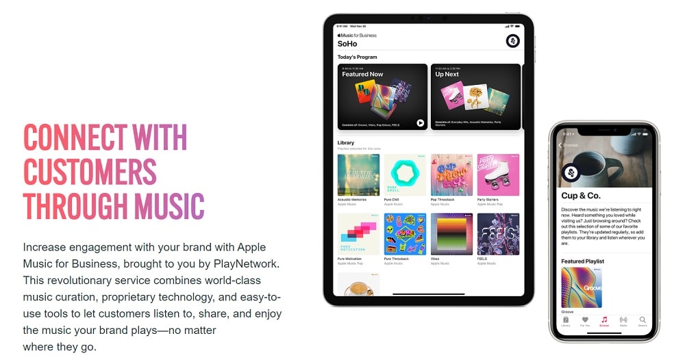 Imagen promocional describiendo las ventajas de Apple Music for Business.