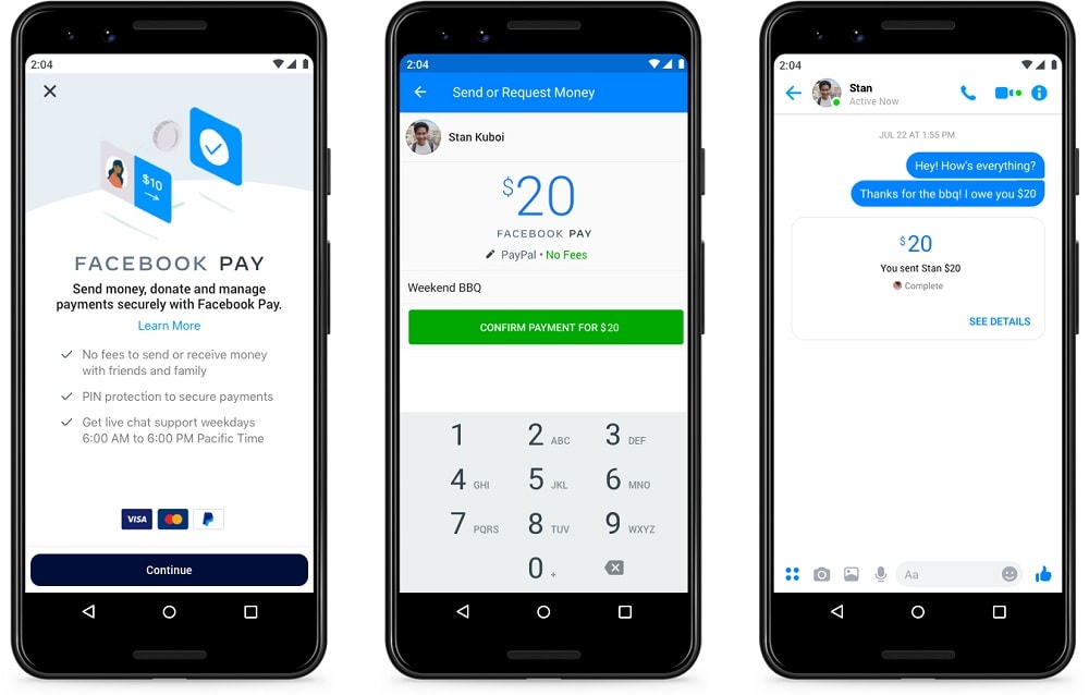 Captura de pantalla de Facebook Pay, el nuevo método de pago online de Facebook.