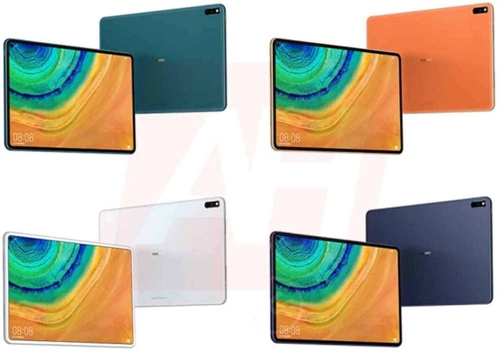Diseño frontal y dorsal de la Huawei MatePad Pro en cuatro colores diferentes.