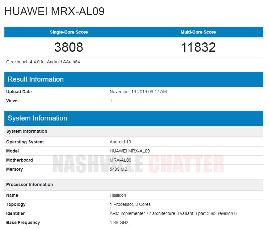 Prueba de rendimiento de la Huawei MatePad Pro realizada en Geekbench.