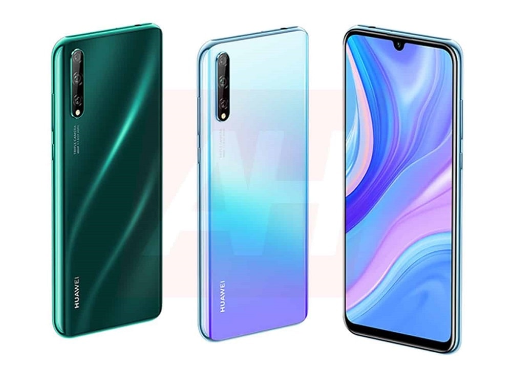 Render filtrado del diseño frontal y dorsal de un Huawei P Smart 2020.
