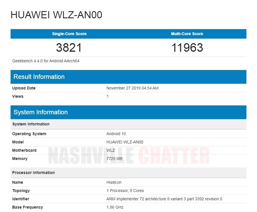 Resultados del benchmark del Huawei Nova 6 5G.