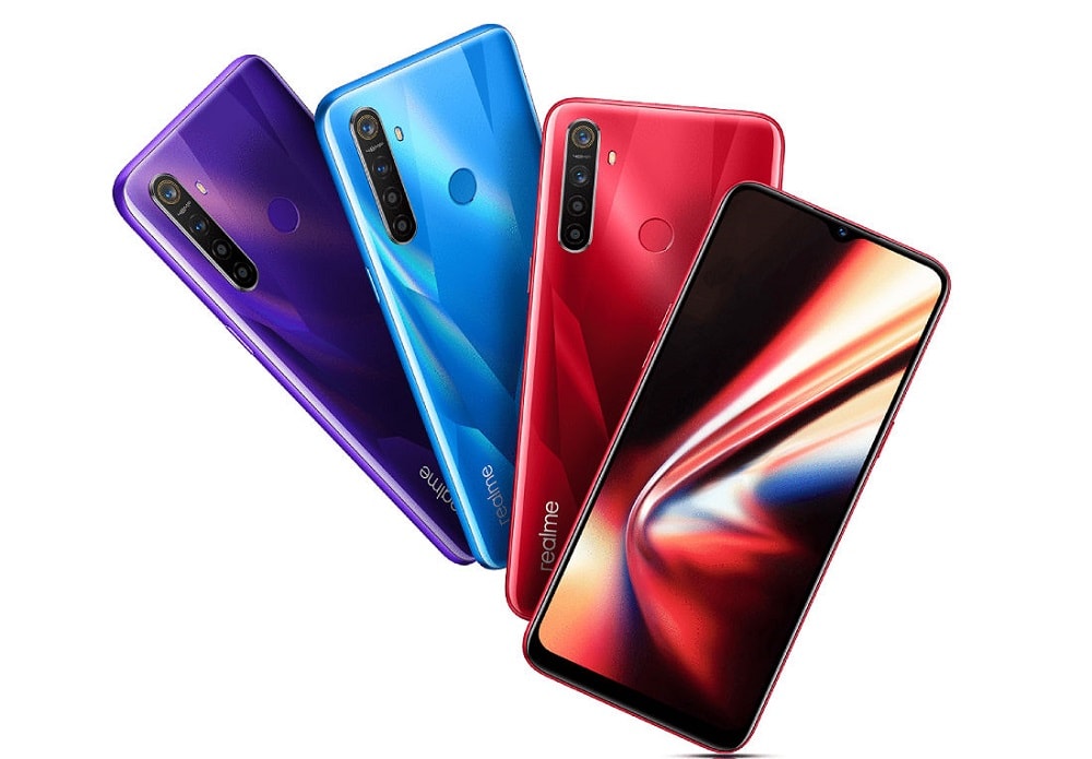 OPPO Realme 5s en colores Crystal Red, Crystal Blue y Crystal Purple.