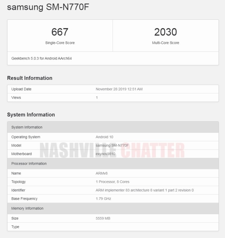 Resultados de las pruebas de rendimiento del Samsung Galaxy Note 10 Lite.